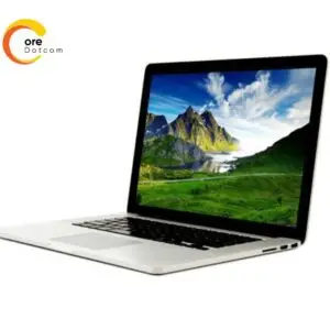 2015 MacBook Pro laptop displaying a vibrant screen with a sleek silver aluminum body